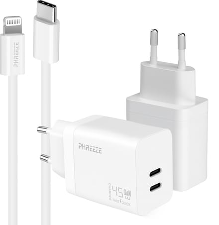 Phreeze usb C snellader geschikt voor iPhone 14 13 12 11 en iPad met Lightning kabel - Power delivery oplader 45w