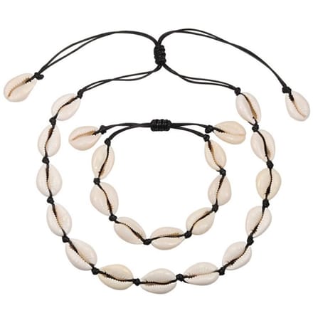 Fako Bijoux - Schelpjes Ketting & Armband - Choker - Schelpen Set - Zwart
