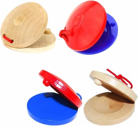 Houten Castagnetten - Vinger Percussie - Muzikaal Spel - Set van 4 stuks - 15 x 14 x 25 cm