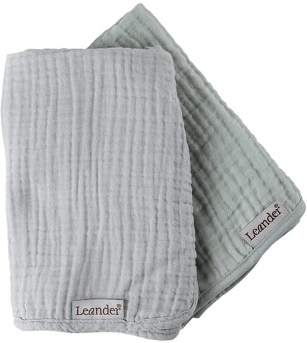 Leander Hydrofiele Doeken Organic Muslin - 2 Stuks - Pearl Grey / Sage Green