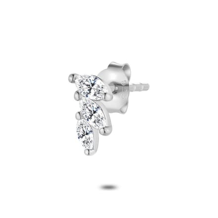 Twice As Nice Oorbel in zilver per stuk, blaadjes, steentjes