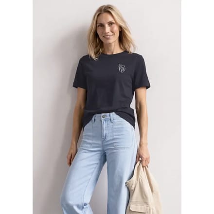 Shirt met ronde hals en opdruk op de borst