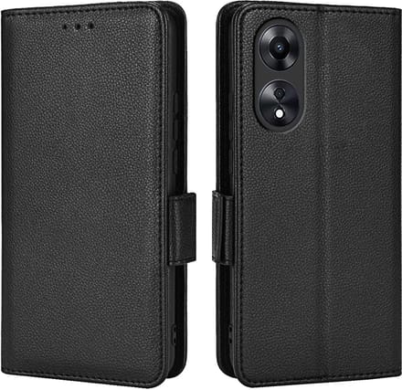 Geschikt voor Oppo A78 5G leren book hoesje Lychee - Zwart