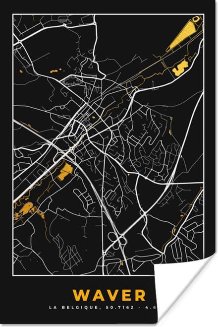 Poster Plattegrond - Waver - Kaart - Goud - Stadskaart - 20x30 cm