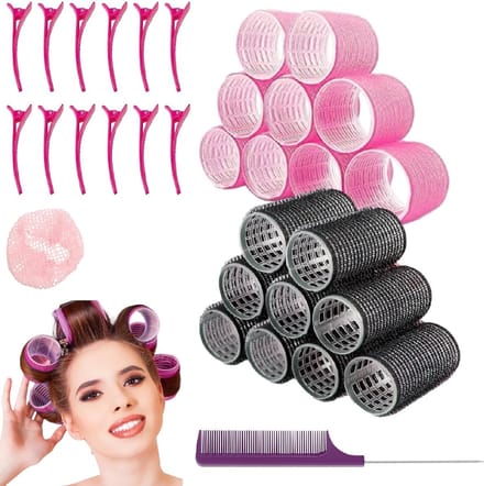 Professor Q - Krulspelden Rollers - 32 Delig - Heatless Curls - Incl. Haar rollers & Haarklemmen - Haarrollers met Kam - Kleefroller - Krullen Zonder Hitte - Midi