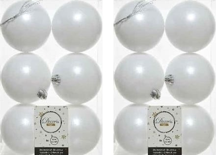 Decoris Kerstballen - 12x st - wit - D8 cm - kunststof - mat/glans - kerstversiering