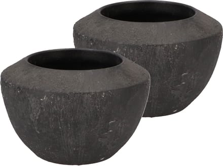 DK Design Bloempot Maya - 2x - verweerd zwart - D20 x H13 cm - rustiek