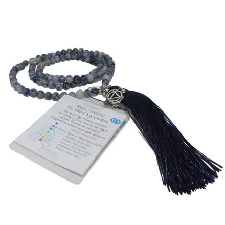 Mala ketting 108 kralen Derde Oog Chakra Ajna Blauw Sodaliet Edelsteen | Sparkolia