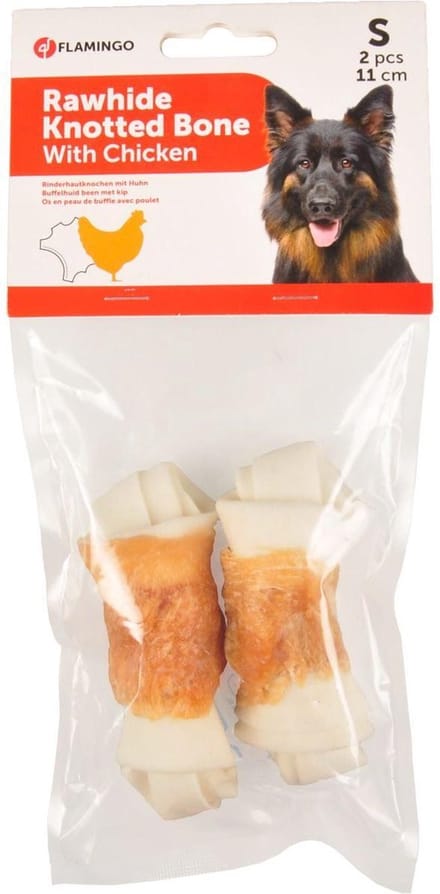 Flamingo Hondensnack Geknoopt Been Kip 11 cm 2 stuks - 70 gr - 2 stuks x 11 cm