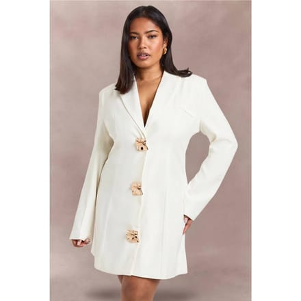 boohoo Dames Plus Blazerjurk Met Goudkleurige Details | Ivoor | Maat: 56