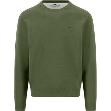 Fynch-Hatton Trui Solid Color Round Neck Superfine 3-Ply Cotton Moss / male