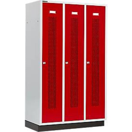 Schäfer Shop Select Kledinglocker met geperforeerde lijnen, 3 compartimenten, 400 mm, met fitting, cilinderslot, Deur robijnrood