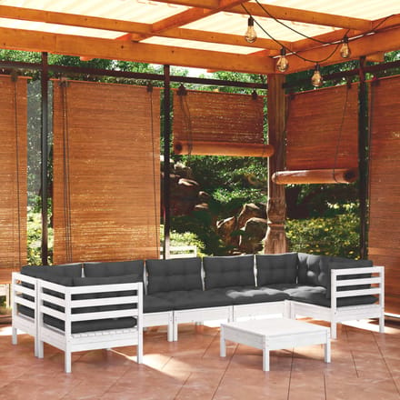 vidaXL - 8-delige - Loungeset - met - kussens - grenenhout - wit
