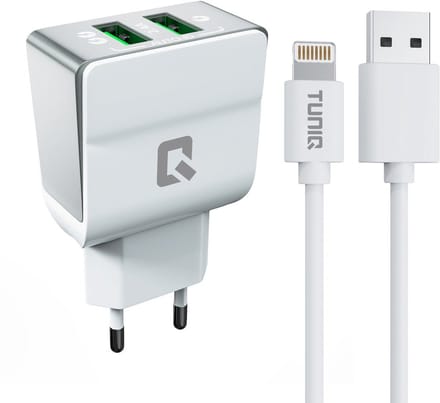 TUNIQ Dual Port 2.1A travel charger - Apple Lightning Wit (CE)