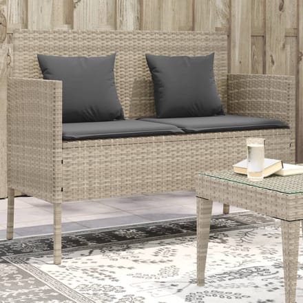 vidaXL - Tuinbank - met - kussens - poly - rattan - lichtgrijs