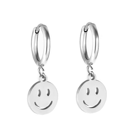 Oorbellen smiley - meisje - zilverkleurig - RVS