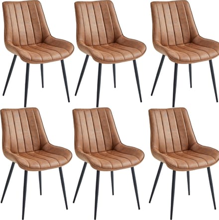 Colenis® - Verta Eetkamerstoel - Set Van 6 - Cognac - Microfiber Stof - Industrieel