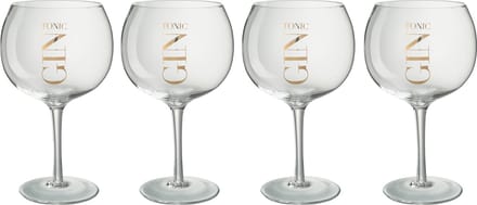 J-Line glas Hoog Gin - transparant/goud - giftbox - 4 stuks