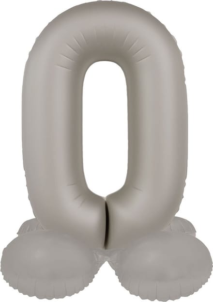 Staande Folieballon Cijfer 0 - Moonlight Silver - Satin Gloss - 41 cm