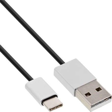 InLine® USB 2.0 kabel, USB-C male naar A male, zwart/aluminium, flexibel, 1,5m