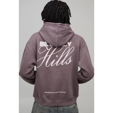 Gewassen Chocolade Oversized Beverly Hills Puff Print Hoodie | Washed Chocolate | Size Medium