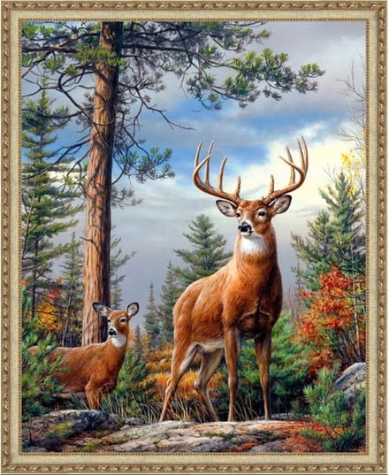 Diamond painting kit "Deer on the slope" 40x50 cm vierkante steentjes