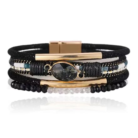 DEJA Boho Armband goudkleurig met natuursteen in zwart