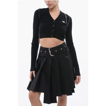 Cropped Cardigan met contrasterende naden in zwart
