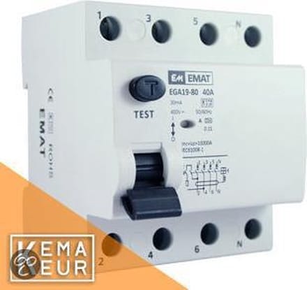 EMAT aardlekschakelaar 4P 40A 30mA kema-keur