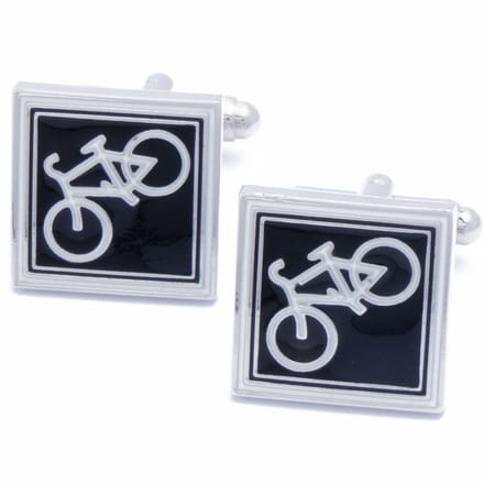 Manchetknopen - Fiets Zilver met Zwart Emaille Vierkant