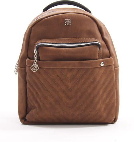 Fume London Dames Biker Rugtas Rugzak met vele Ritsvakken - Bruin - FB2175