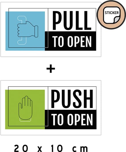 Deursticker set | "Push to open"/ "Pull to open" | 20 x 10 cm | Wit | Engels | Deur openen | Duwen | Trekken | Zelfklever | Sticker | Stickers | 1 + 1 stuk