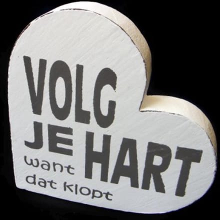 Tekstbord - Hout - Hart - White - Volg je hart want dat klopt