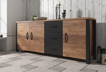 Meubella - Dressoir Olivia - Zwart - Eiken - 192 cm