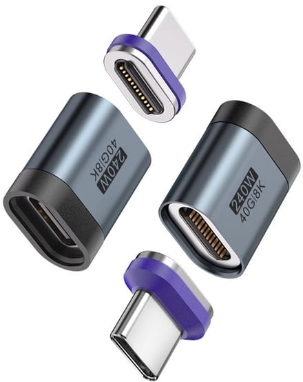 24-pins 8K/40Gbps 240W Type-C Magnetische Adapter met Type-C Magnetische Kop