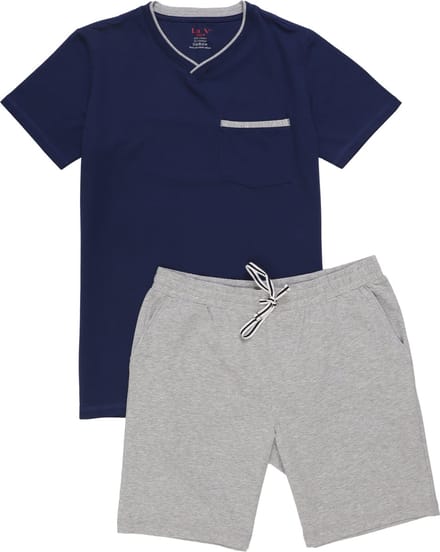 La-V shortama heren met V hals Donkerblauw L