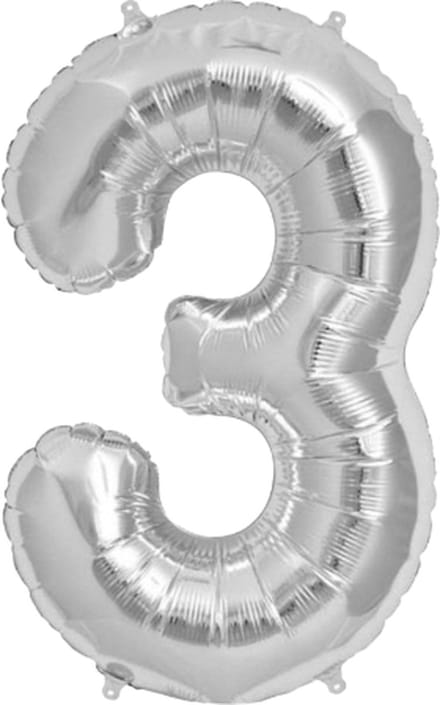 Folieballon - zilver - cijfer 3 - 86cm