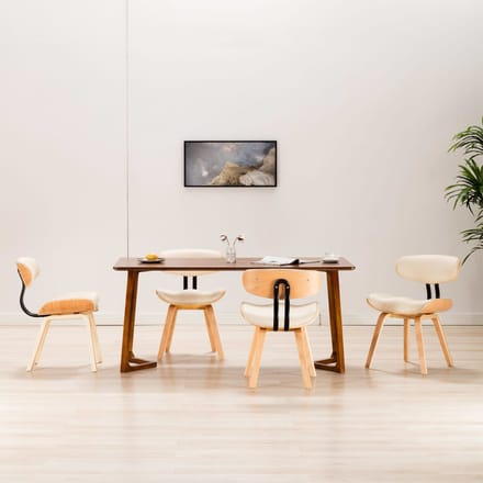 vidaXL - Eetkamerstoelen - 4 - st - gebogen - hout - en - kunstleer - crèmekleurig