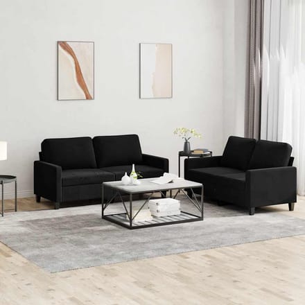 vidaXL - 2-delige - Loungeset - met - kussens - fluweel - zwart