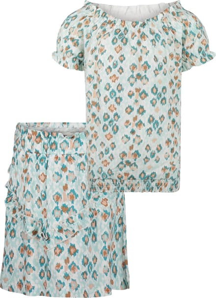No Way Monday meisjes kledingset Blouse en Rok Light Aqua maat 140
