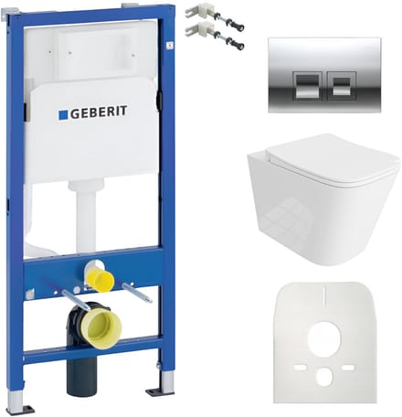 Lavita Duofix Basic inbouwframe + wand diepspoel WC Maio wit randloos + WC Sitz + bedieningsplaat Delta 25 chroom bedieningsplaat complete toiletset