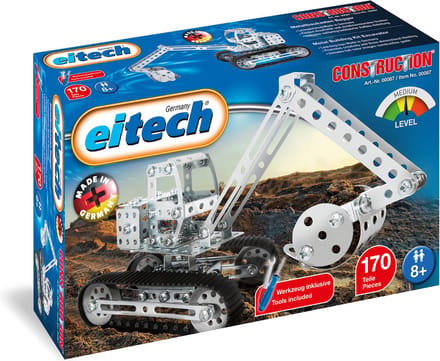 Eitech® Bouwdoos – Graafmachine met Rupsbanden – 170-delig – Metalen Bouwpakket met Gereedschap – Constructiespeelgoed – Vanaf 8 Jaar