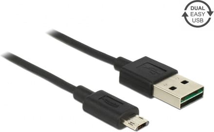 Easy-Micro USB naar Easy-USB-A kabel - USB2.0 - tot 2A / zwart - 1 meter