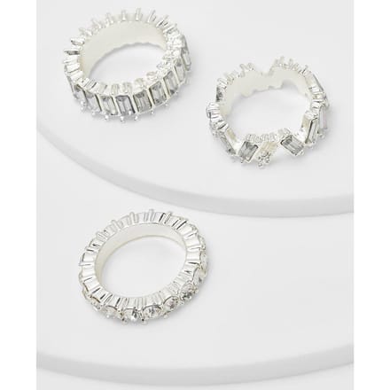 boohoo Dames Diamante ringen 3-pack | Silver