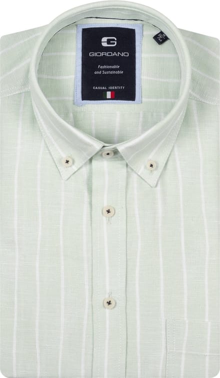 Giordano – Brando – Heren Overhemd – Linnenmix – Button Down – Gestreept Overhemd - Groen – 617103-71