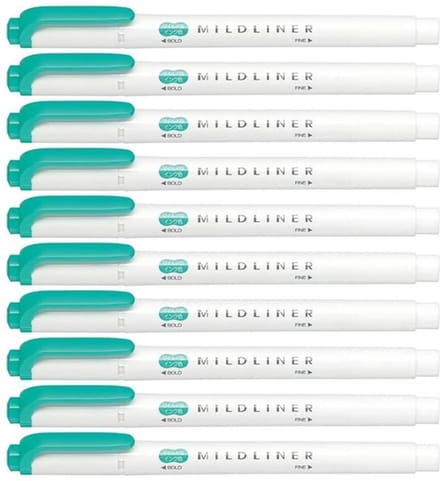 Zebra Mildliner Double-Sided Highlighter - Fine / Bold – Mild Summer Green Set van 10 + een Luxe Zipperbag - WKT7-MSG