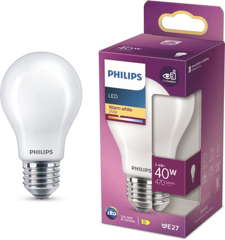 Philips LED lamp - Standaard lampvorm met E27 fitting - Warmwit licht: 2700K - 40W - Mat glas