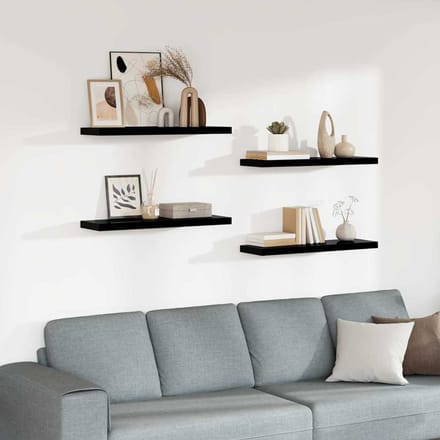 vidaXL - Wandschappen - zwevend - 4 - st - 80x23,5x3,8 - cm - MDF - hoogglans - zwart