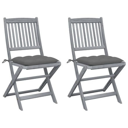 vidaXL - Set - van - 2 - klapstoelen - met - kussens, - gemaakt - van - massief - acaciahout.