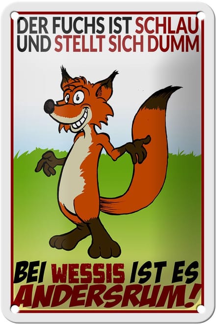 Blechschild Spruch 12x18cm der Fuchs ist schlau